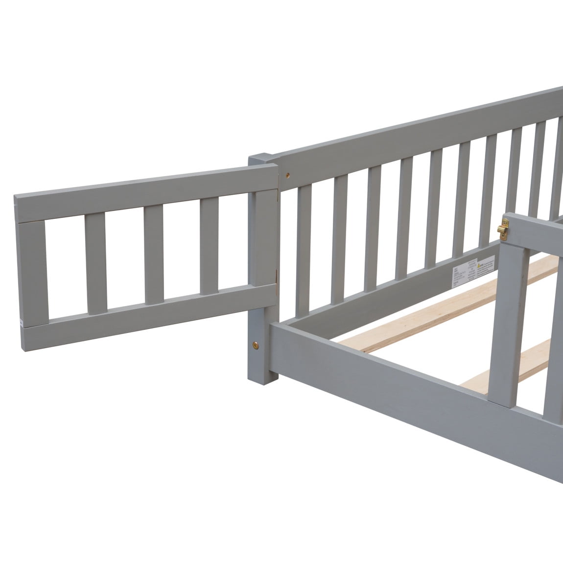 Kids Full Montessori Playpen Floor Bed Frame with Safety Guardrail Fence and Door for Boys Girls Toddlers Baby, 200lbs Load 79.5x41.8x17.5inch, Grey