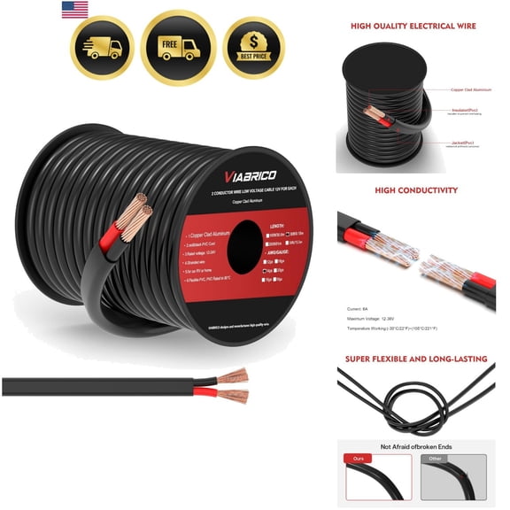 14 Gauge 2 Conductor Electrical Wire, 14 AWG 2.08mm PVC Cord, 12V/24V DC Low ...