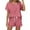 Hot Pink, variant on Women's Solid Color Short-Sleeved Casual Set, Button-Down V-Neck Top & Drawstring Tie-Up Shorts, 2-Piece Loose Lounge Outfit with Pockets – Summer Sportswear