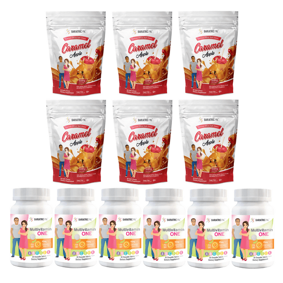 Gastric Sleeve Complete Vitamin Pack - Chewables Size: 6-Month Supply, BariatricPal Multivitamin ONE: Orange Citrus Chewable with 45mg Iron, BariatricPal Calcium Citrate Soft Chews: Caramel Apple
