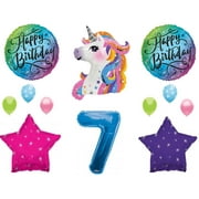C & S PARTY SUPPLY Blue 7th Neon RAINBOW UNICORN Happy Birthday Party Balloons Decoration Girl