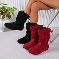thumbnail image 4 of NOKIO Women's Wide Width Flat B𝗈𝗈𝑡𝑠 Comfortable Mid Calf Booties Fashion Back La𝖼e Up Booties Casual Round Toe Shoes V𝗂ntage Western Cowboy Shoes Lightweight Pull On Walking B𝗈𝗈𝑡𝑠, 4 of 4