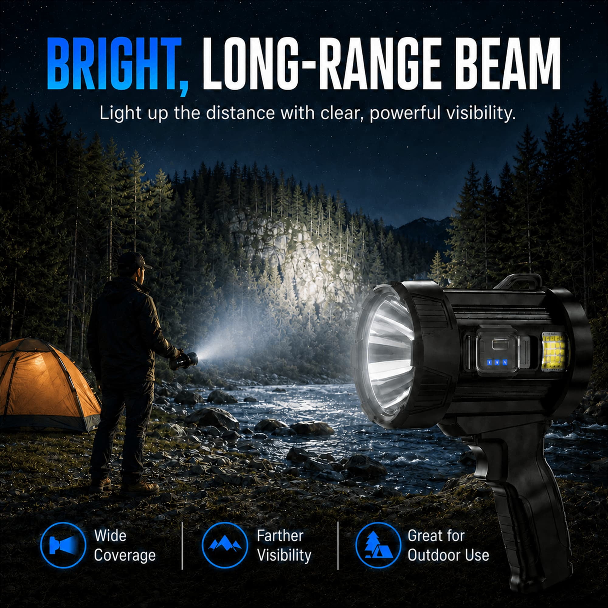 Sentryse Rechargeable Spotlight Flashlight, 99,000 Lumens Super Bright Handheld Spotlight, Long Running Spot Light Searchlight with Solar Panels for Hunting Boating Camping, Black Small