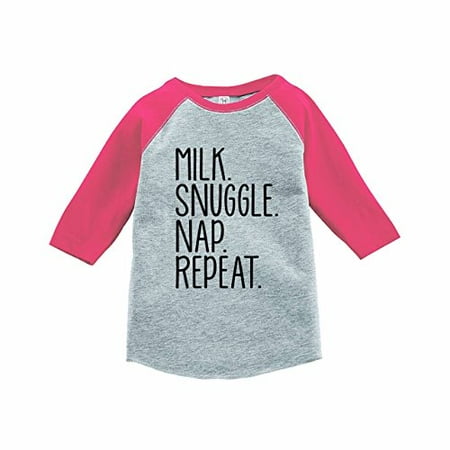 

7 ate 9 Apparel Funny Kids Milk. Snuggle. Nap. Baseball Tee Pink