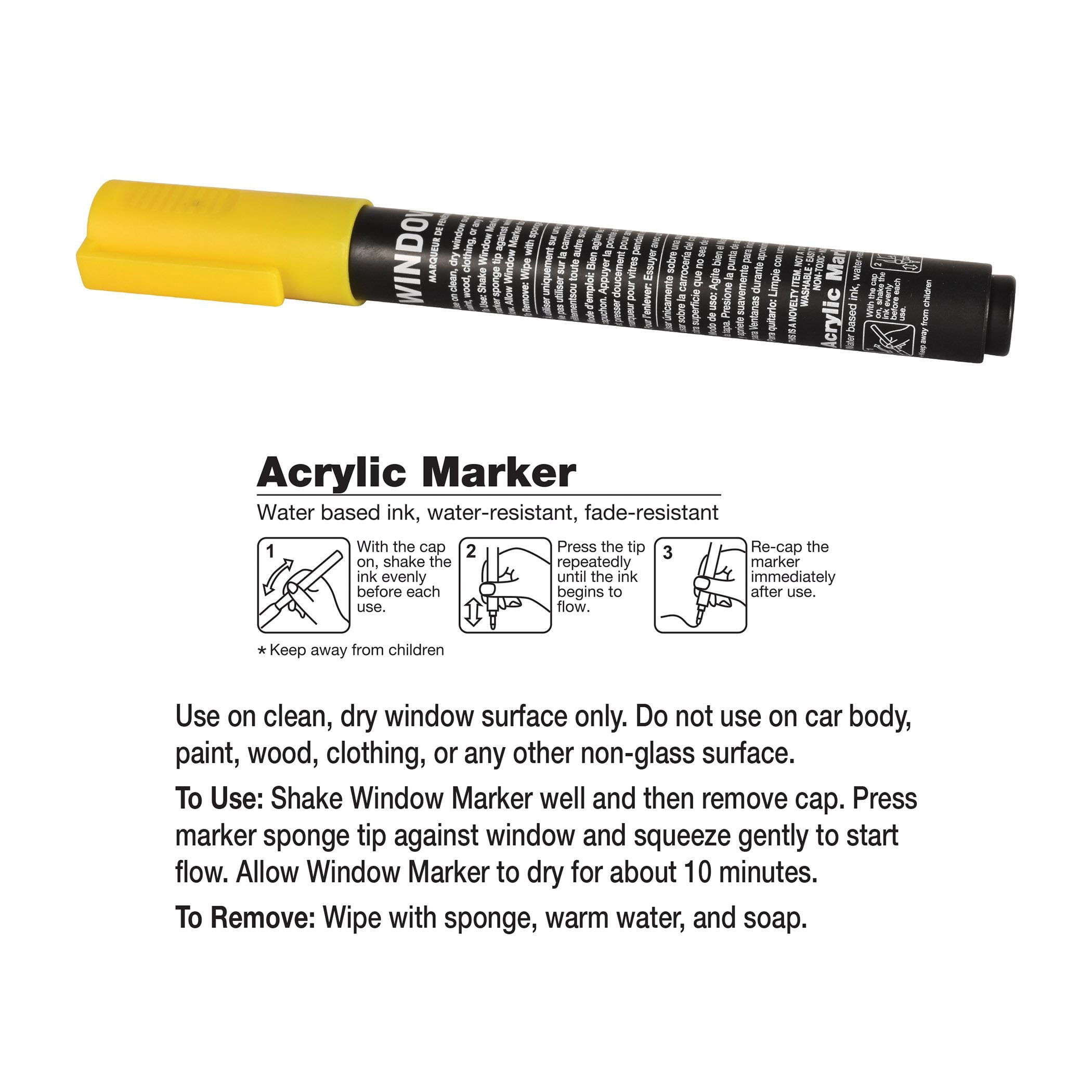 24 Pack Bulk Yellow Window Marker Washable, Non-Toxic & Easy Clean
