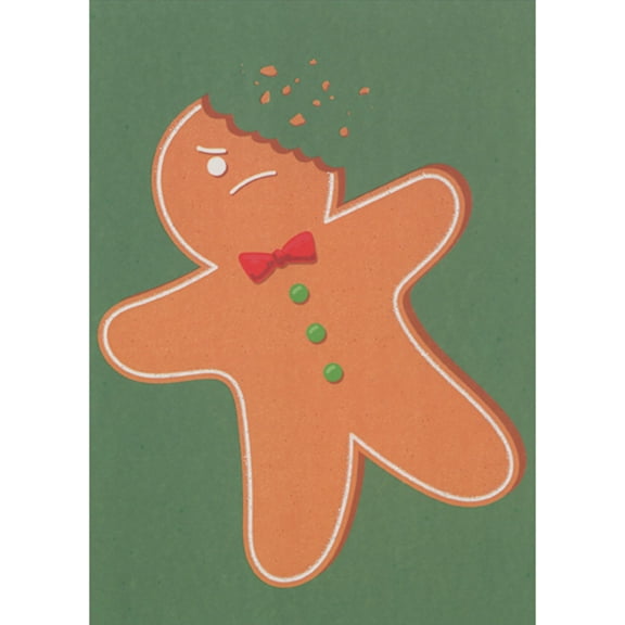 Designer Greetings Angry Ginger Bread Man With Bite in Head Funny / Humorous Christmas Card