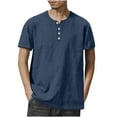 thumbnail image 2 of T-shirts for Men Plus Size under $5 Short Sleeved Round Neck Button Solid Color Hem Slit Top Navy XXXL, 2 of 6