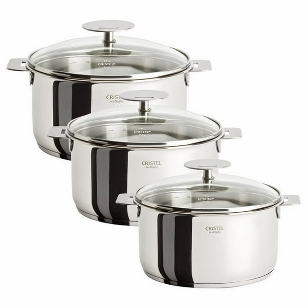 Cristel Casteline Removable Handle Set of 3 Saucepans w/Lids Walmart