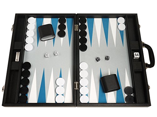 Silverman & Co. Premium Backgammon Set - 33cm Reisegröße, Schwarzes Brett Mit Blauen Punkten