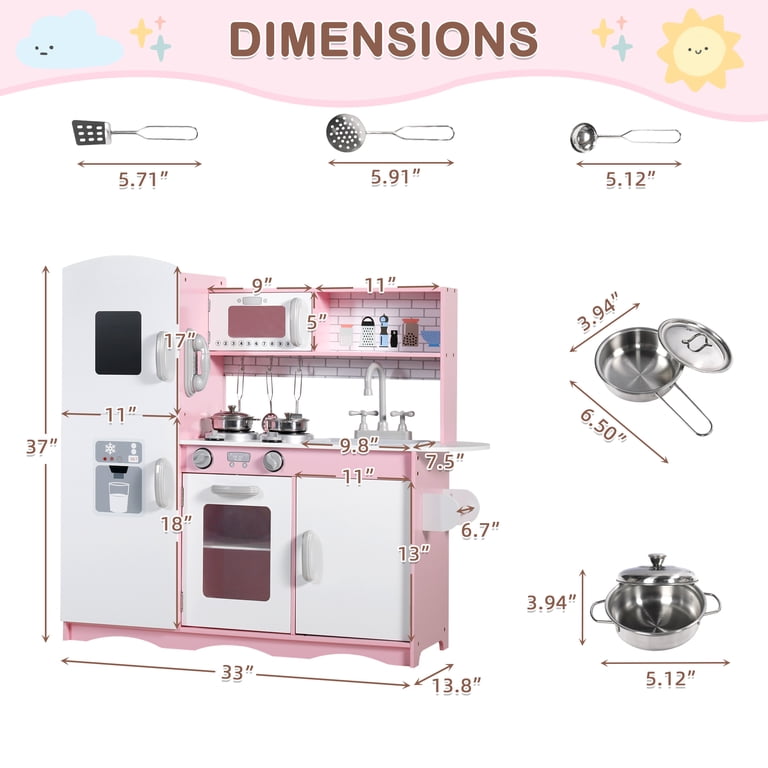 AILEEKISS Kids Play Kitchen Set, Wood Kitchen Playset for Toddler