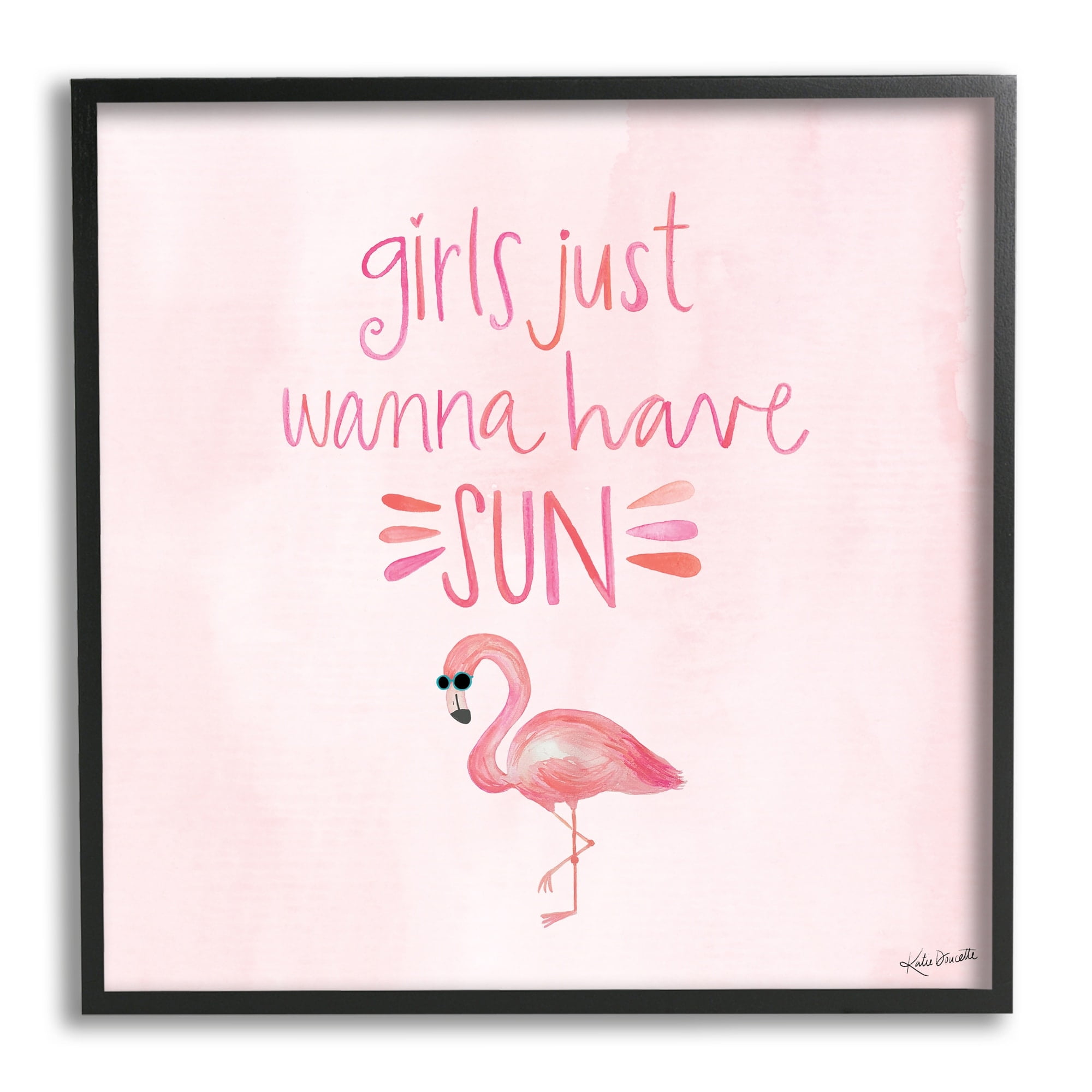 Stupell Industries Girls Just Wanna Have Sun Tropical Summer Phrase Framed Wall Art, 24 x 24, Design by Katie Doucette