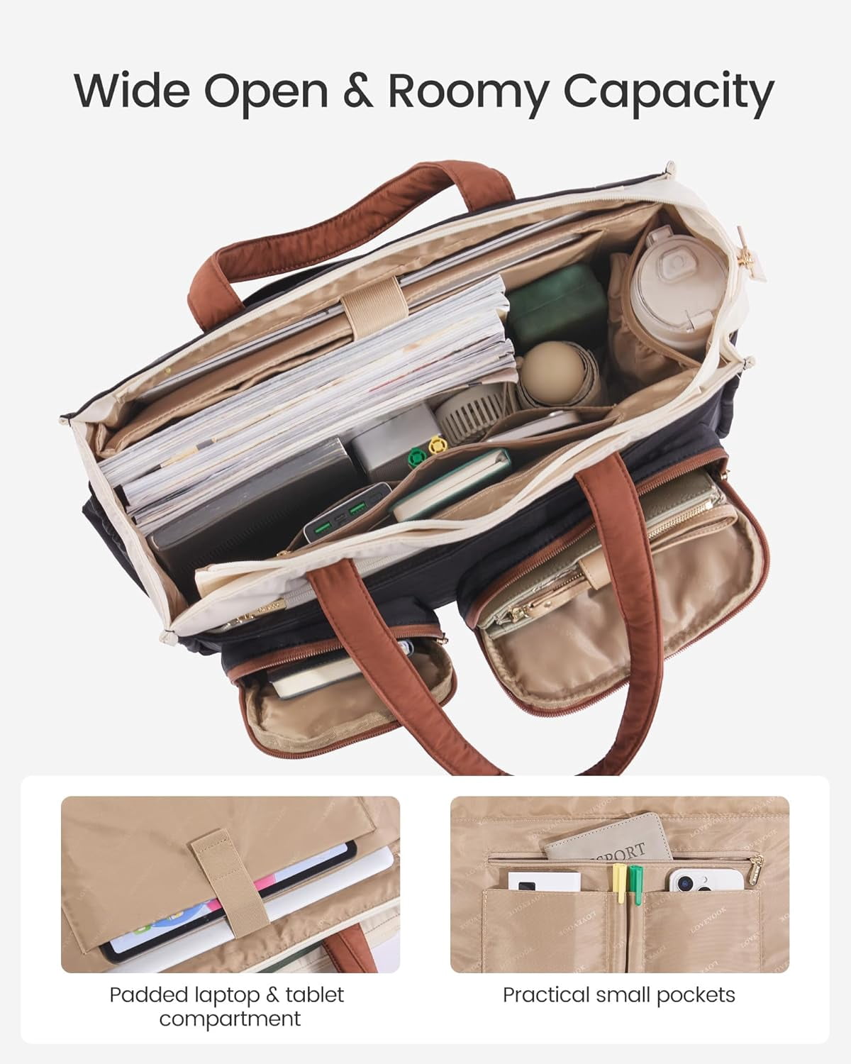 LOVEVOOK Teacher Tote Bag for Women,Multi-pocket Laptop Bag with Large Cup Holder,Nurse Bags Work Travel Computer Handbag