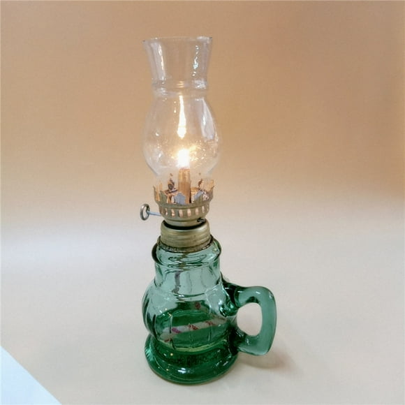 Hongchun Vintage Oil Lamp for Indoor Use, Color Glass Kerosene Lamp with 5m Wicks,Rustic Hurricane Lantern for Home Emergency,Farmhouse Decor (Blue)