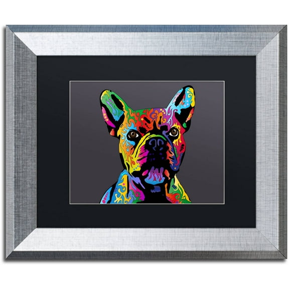 Trademark Fine Art "French Bulldog Grey" Canvas Art by Michael Tompsett, Black Matte, Silver Frame