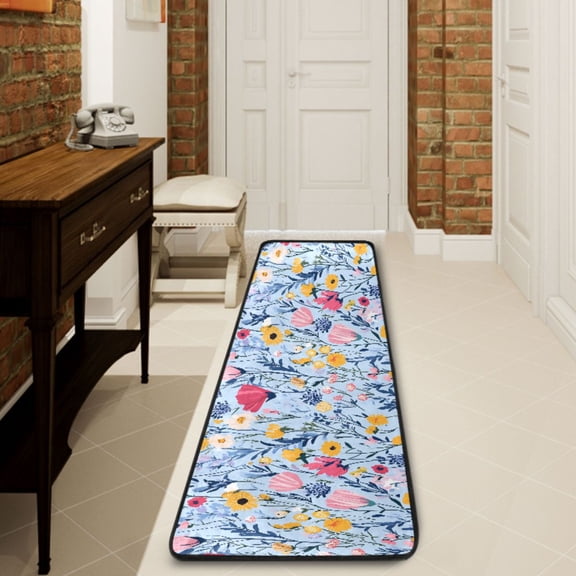 Ryvnso Floral Wildflower Hallway Runner Rugs Floor Carpet Non Slip Entryway Mat 2' x 6'