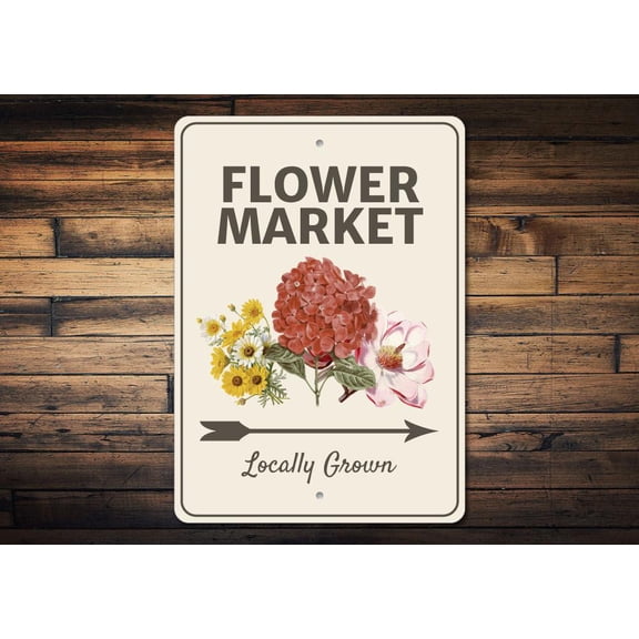 Flower Market Arrow Novelty Decor, Metal Wall Sign - 10x14 Inches