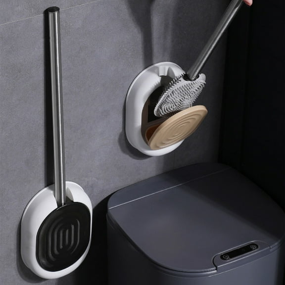 Toilet Brush with Holder Set, Black or Khaki Plastic and Tpr 360-degree Non-scratch Bristles, Washable Fast-drying Head and No-spill Base for Easy Bathroom Cleaning, Ideal for Modern Compact