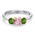 thumbnail image 3 of Gem Stone King 10K Two Tone Gold Pink Lab Grown Diamond and Green Tourmaline Engagement Ring for Women | 1.00 Cttw | Round 5MM | Gemstone April Birthstone | Size 7, 3 of 6