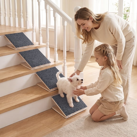 KFFKFF Adjustable Foldable Pet Ramp for Small Dogs & Short-Legged Pets, 3 Heights, 10.5" Long, Supports Up to 30 lbs, Portable Wooden Stair Wedges with Non-Slip Surface