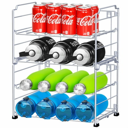 

Adjustable Water Bottle Organizer Holder 2 Tier (2 Pack) Stackable Freestanding Water Bottle Holder Rack for Kitchen Countertop Pantry Cabinet - Silver