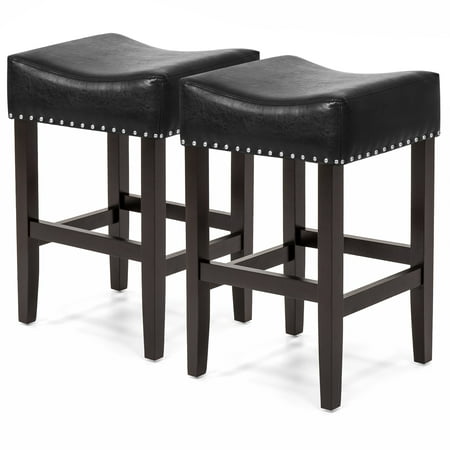 Best Choice Products 26in Faux Leather Upholstered Counter Stools with Wooden Base and Silver Nailhead Trim, Set of 2, (Best Product To Restore Black Trim)