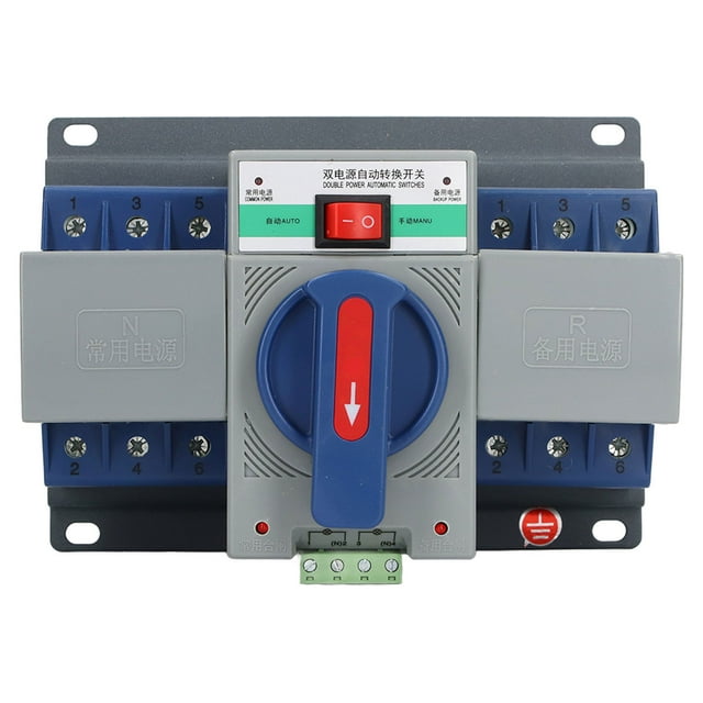 Interruptor de transferencia automática 3P con doble potencia y rosca M6 para equipos eléctricos.