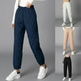 thumbnail image 3 of Women Winter Warm Puffy High Waist Down Cotton Pants Quilted Padded Diamond Plaid Loose Windproof Joggers Sweatpants Closed Bottom Snow Trousers with Pockets, 3 of 19