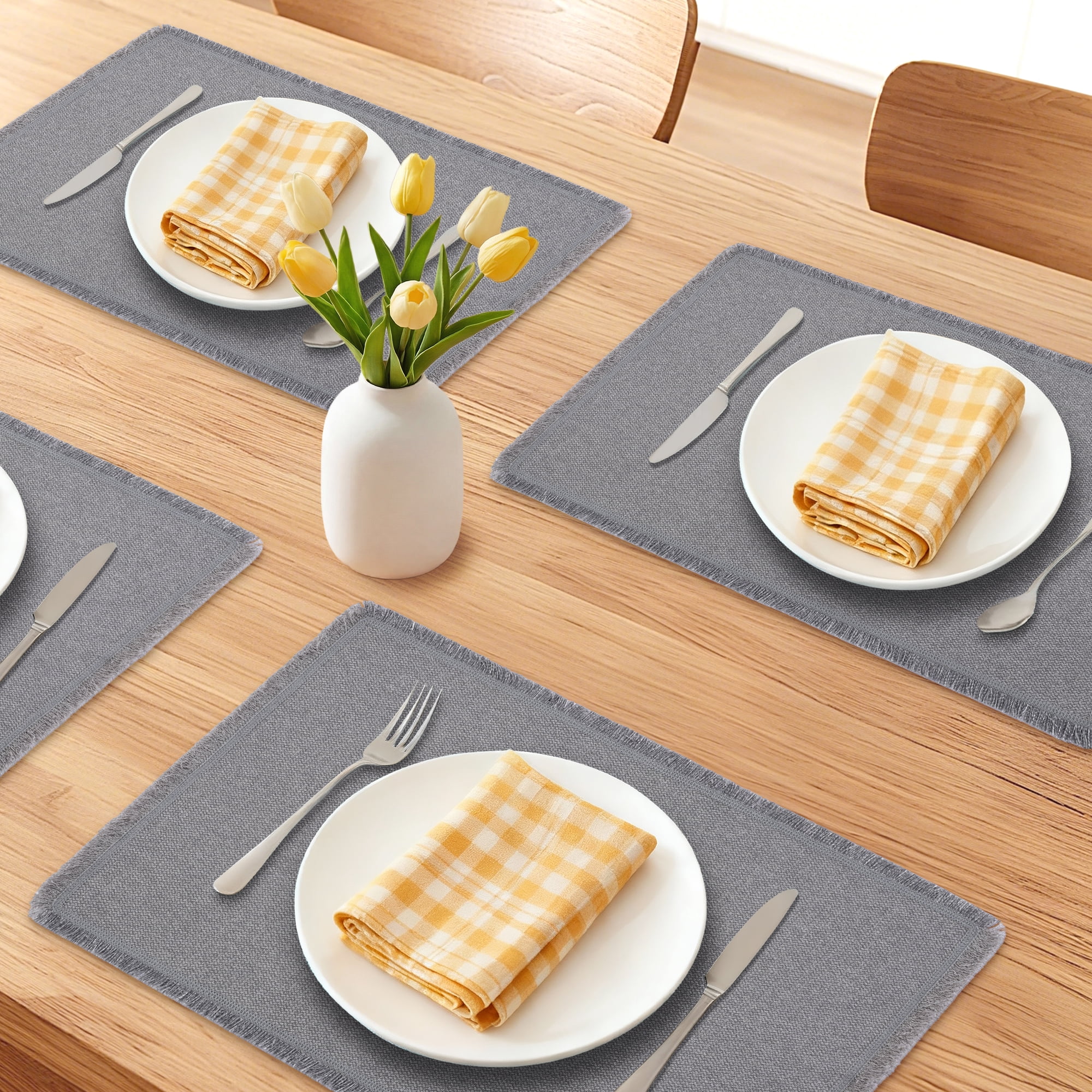 Unique Bargains Farmhouse Placemats 4pcs Cotton Linen Gray 17.7"x13"