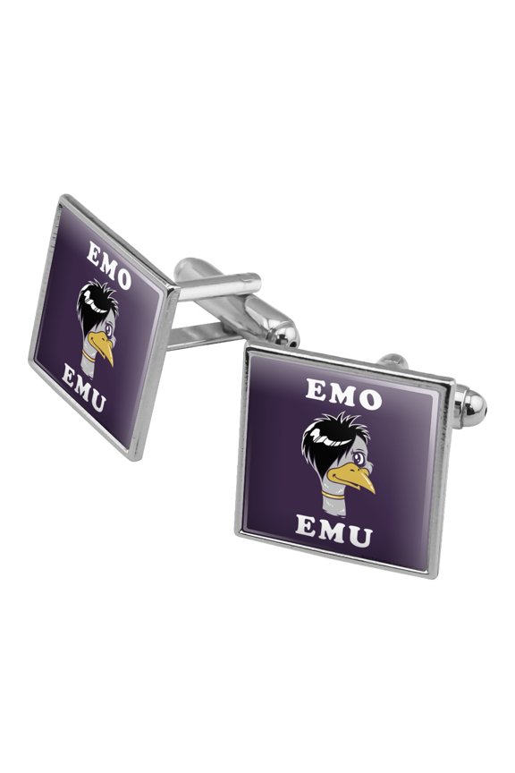 Emo Emu Funny Humor Square Cufflink Set - Silver or Gold