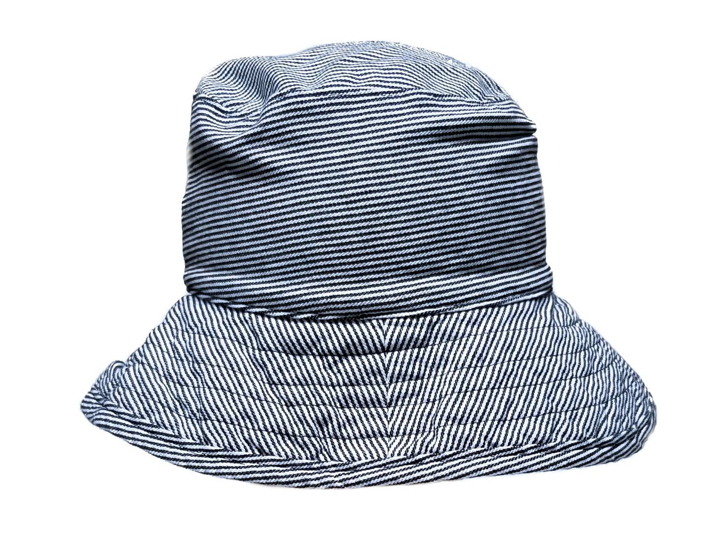 Hat Attack Crusher Bucket Hat, Made in USA, 100 Washed Cotton, CAC101 (Navy Stripe)