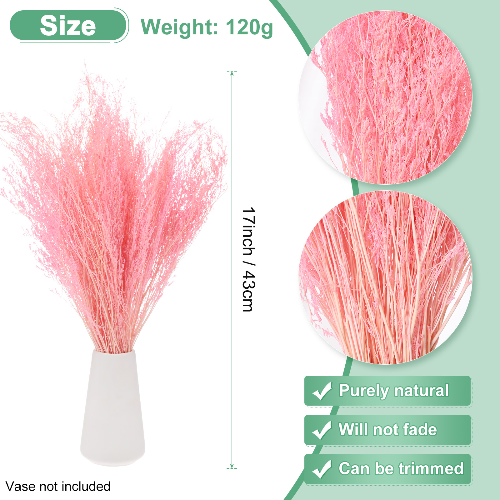 Uxcell Dried Flowers Bouquet 17" Dry Limonium Flower Bundle [Pink, 120g]