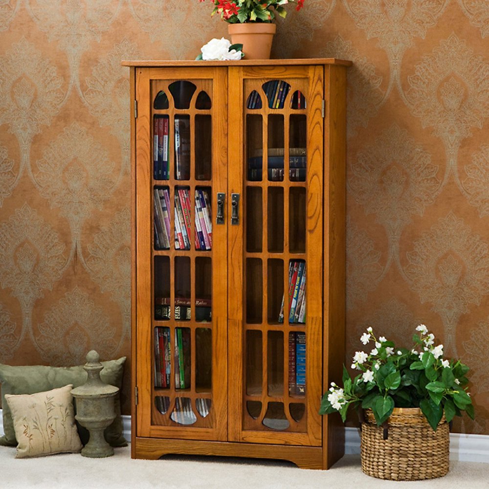 Southern Enterprises Window Pane Media Bookcase Oak Walmart