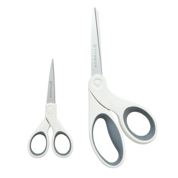 Westcott Titanium Bonded Craft Scissors 8" Bent and 5" Straight, White, 2-Pack