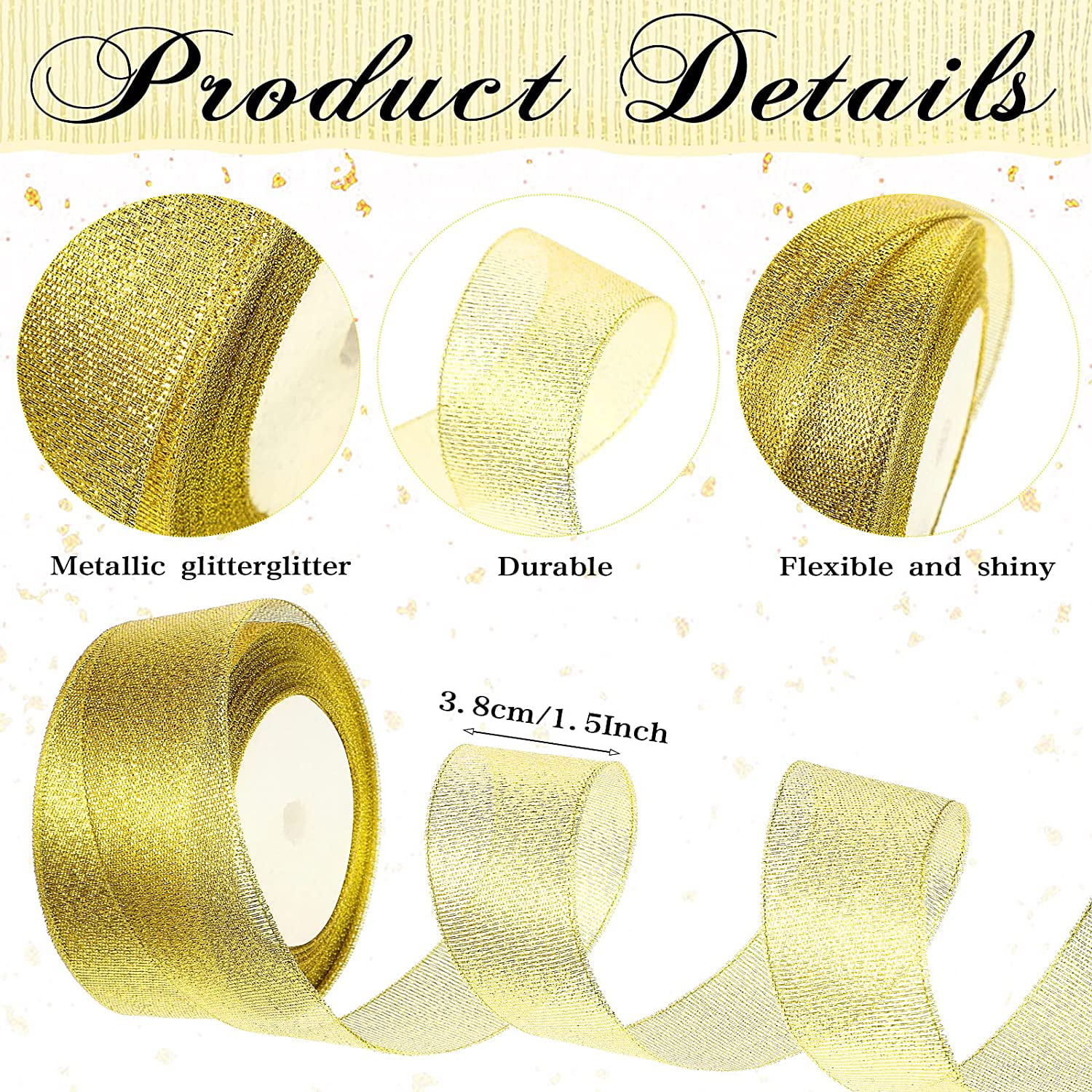 Outus Shimmer Sheer Organza Ribbon Gift Wrapping Ribbon Sheer Chiffon Ribbon  Tulle Ribbon Mesh Ribbon (Gold,16 Inch Wide)