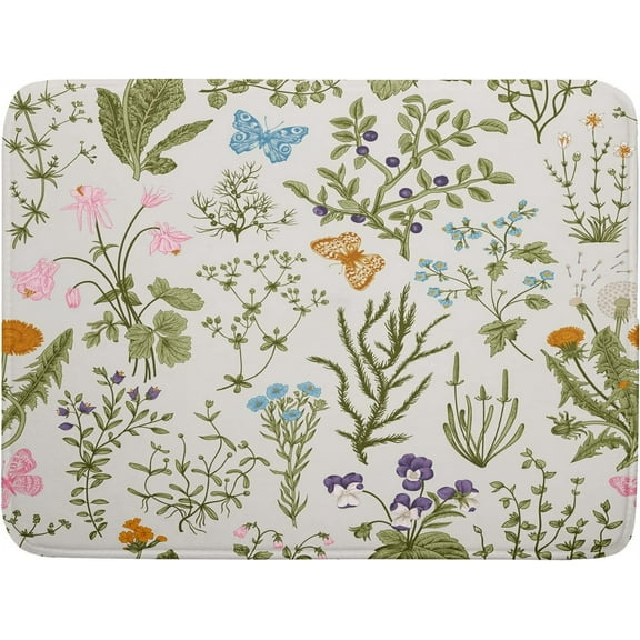 Wild Flowers Plant Dish Drying Mats for Kitchen Counter 16x18 Inch,Sage Herbs Kitchen Drying Mat,Botanical Plant Dishes Pad Dish Drainer Rack Mats Absorbent Fast Dry Kitchen Accessories