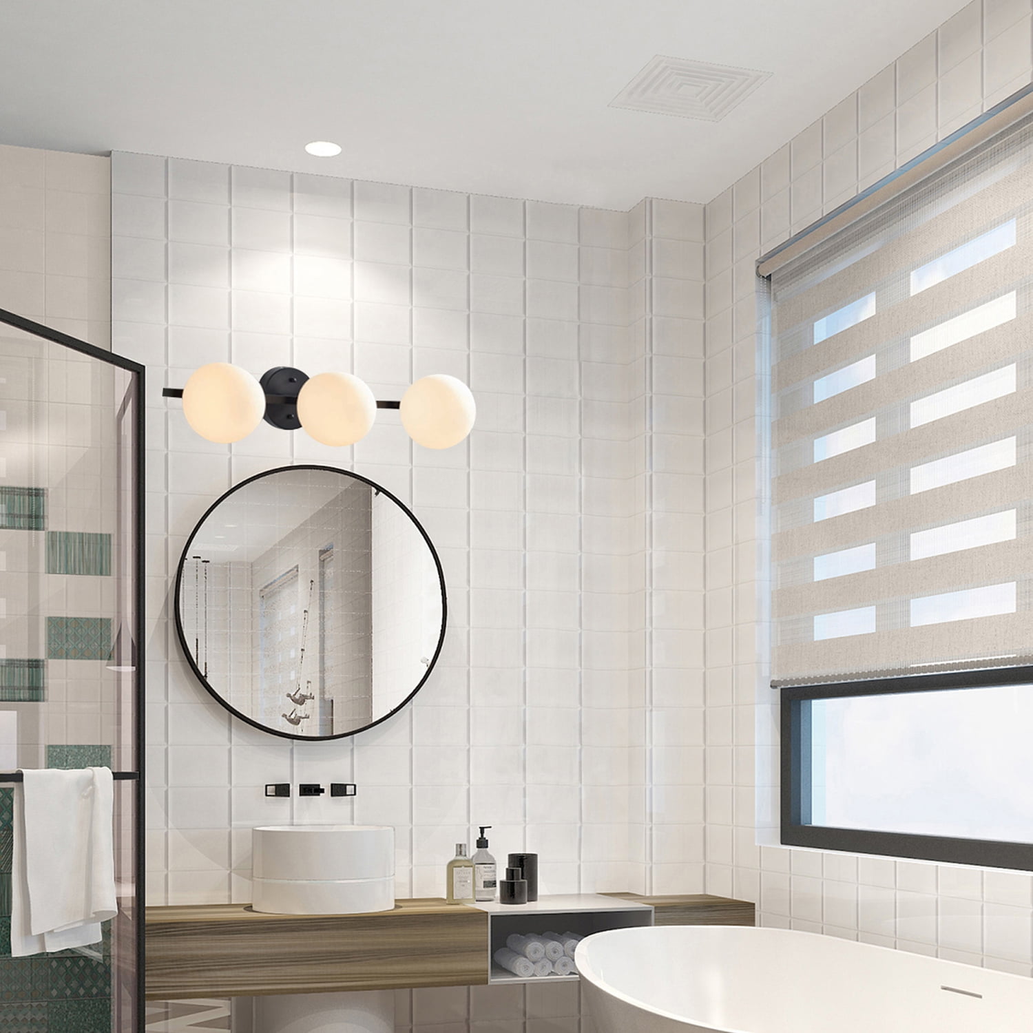 Better Homes & Gardens Modern Vanity Light, Black Finish, Frosted Glass Shades, T6 LED Bulbs
