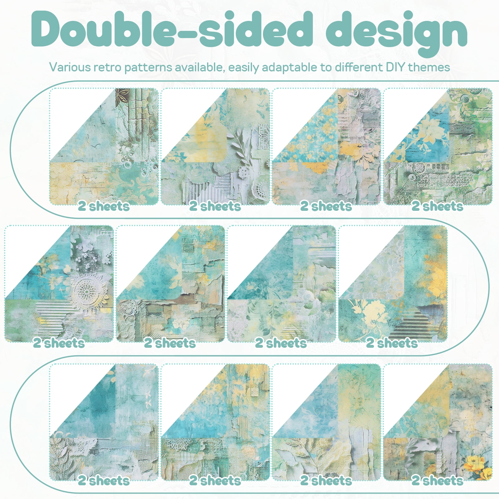 24 Sheets Scrapbook Paper Double Sided 12×12 Inch Scrapbooking Paper Decorative Craft Vintage Floral Pattern for Scrapbooking Photo Album Junk Journals DIY Decor