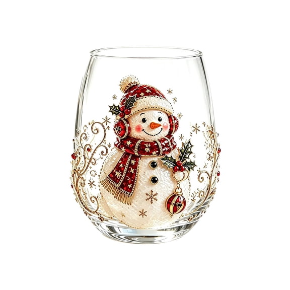 3D Christmas Glass Art Cup -Luxury Raised Holiday Glassware for Drinks | Christmas 3D Drinking Glass Cup, 3D Stemless Reindeer Christmas Cup, Santa Stemless Wine Glasses, Luxury Raised Glassware
