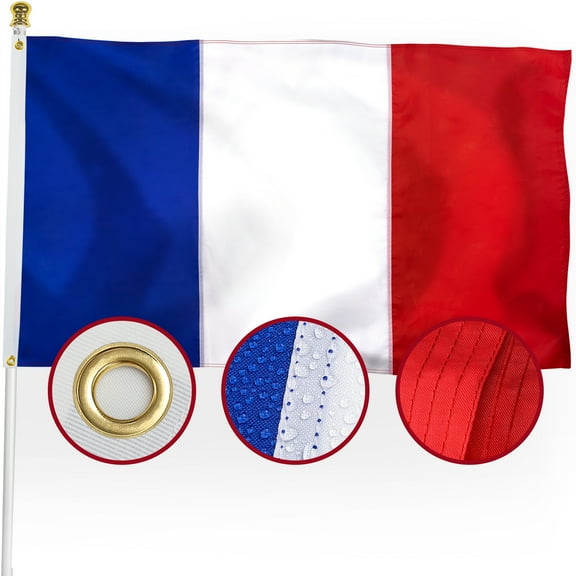 DANF France French Flag 3x5 Outdoor, Double Sided Heavy Duty 210D Nylon France National Country Flag with Sewn Stripes/4 Stitch Hemming/Brass Grommets