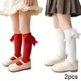 thumbnail image 2 of Godderr Kids Girls Thigh High Socks Toddler Uniform Knee High Socks Cotton Breathable Tube Stockings Toddlers Bow Dress Socks Girls Tube Uniform Stockings 2 Pairs for 3-12Y, 2 of 7