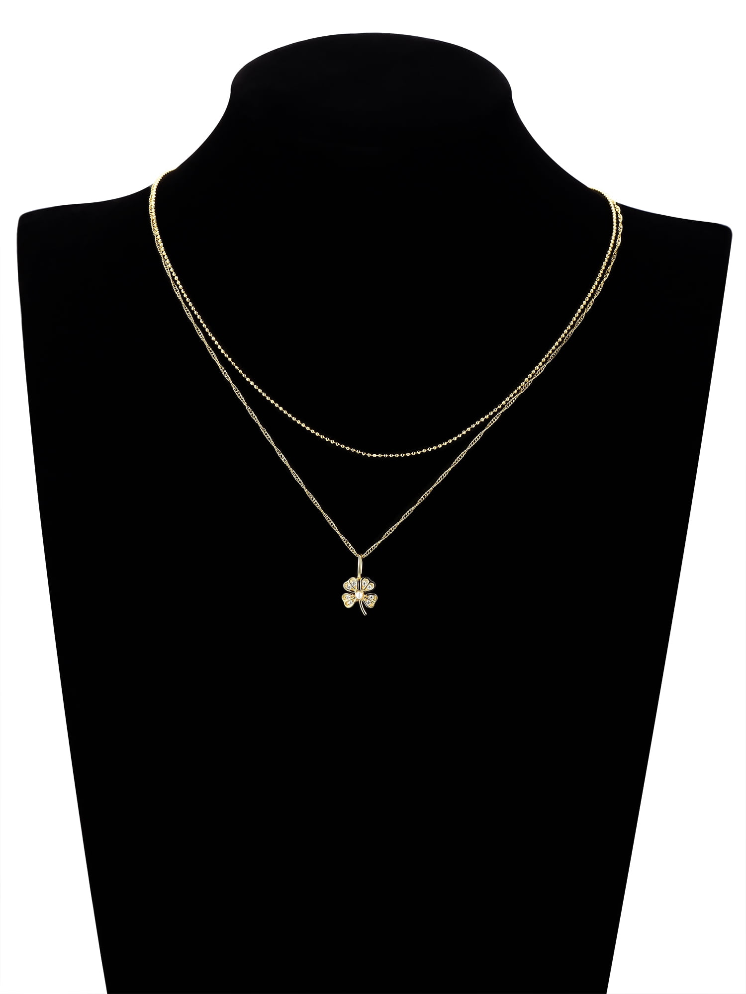 Believe by Brilliance Simultaed Pearl & Cubic Zirconia Clover Necklace Set in 14KT Gold Flash Plated