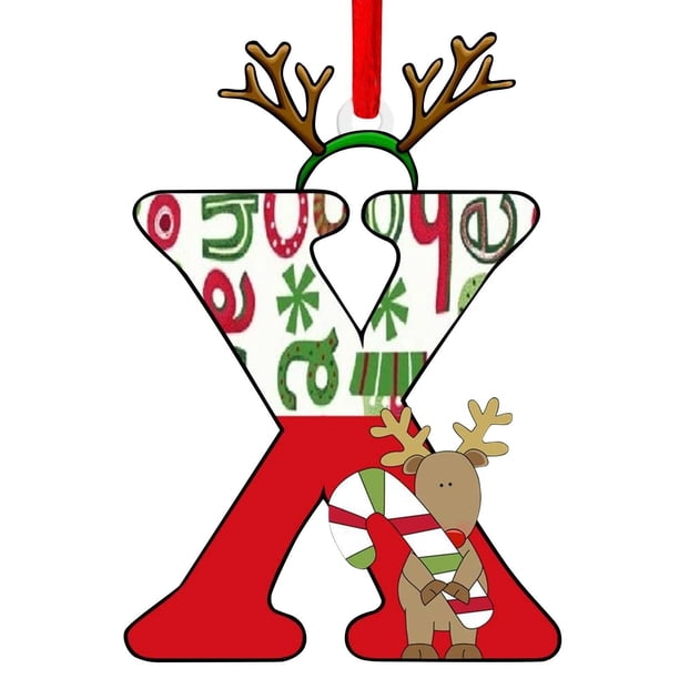 Set de adornos de carta navideña de 26 colgantes acrílicos con alfabeto de 8x8 cm con sombreros navideños rojos para árbol y decoración del hogar