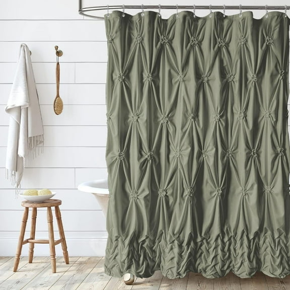 NixiYa Farmhouse Shower Curtain Green Fabric Shower Curtain for Bathroom Decor Chic Style 72" x 72"