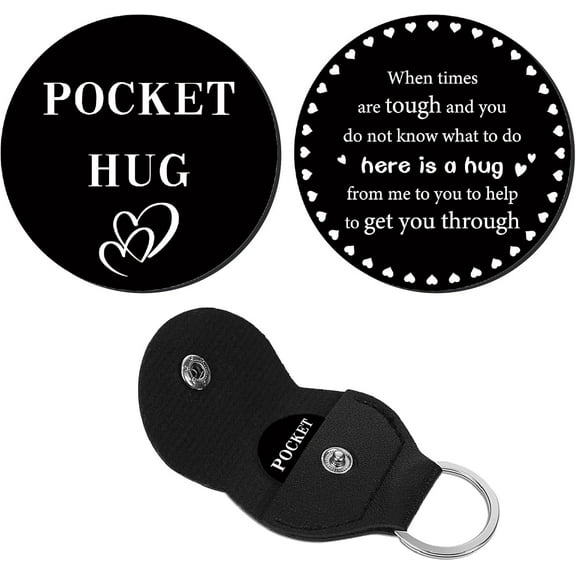 Pocket Hug Token Long Distance Relationship Keepsake Stainless Steel Token Bulk with Leather Key Chain Inspirational Gift for Boyfriend Girlfriend Son Brother Husband Family Brother 3x3cm Black