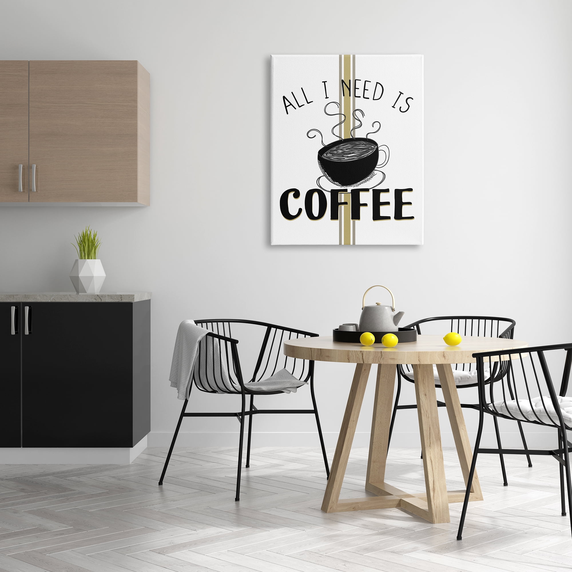 Stupell Industries Coffee Phrase with Bistro Stripe Food & Beverage Painting Gallery Wrapped Canvas Art Print Wall Art, 30 x 40