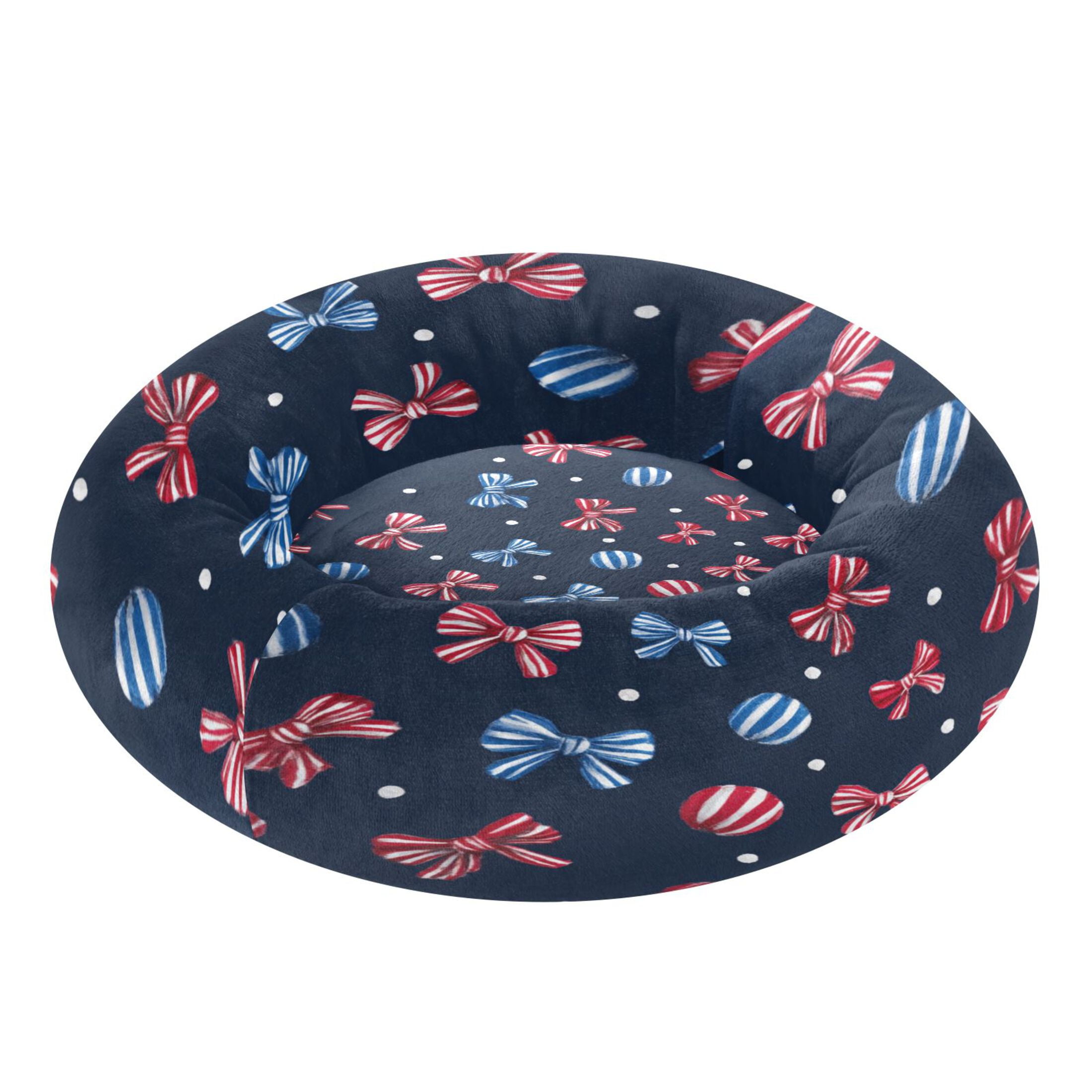 Iauyy Pet Couch Donut Cat Bed for Indoor Cats/Small Dogs Washable & Machine with Non-slip Bottom Calming Cat Furniture, Ribbon Bow (M)