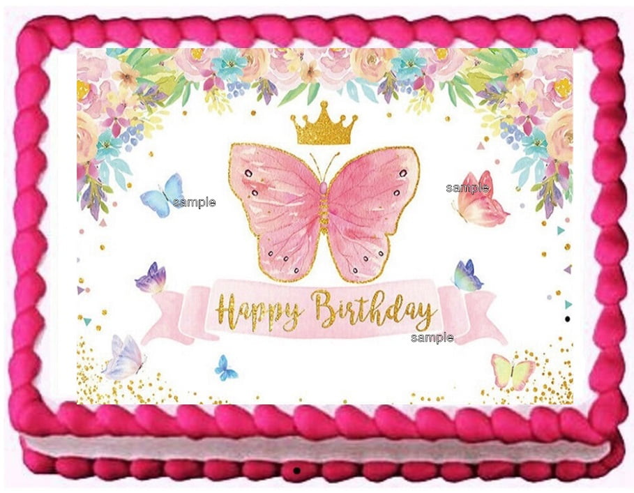 Custom Birthday Cake Topper With Flowers and Butterflies On Wood & SAME DAY SHIP