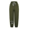 thumbnail image 4 of Ayolanni Army Green Women's Pants on Cuffed Cotton Linen Drawstring Heart Print Slacks Womens Dress Pants XXL, 4 of 6