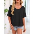 thumbnail image 6 of Womens Summer V Neck T Shirts Casual Short Sleeve Flowy Tops Cute Loose Fit Basic Tees Black L, 6 of 8
