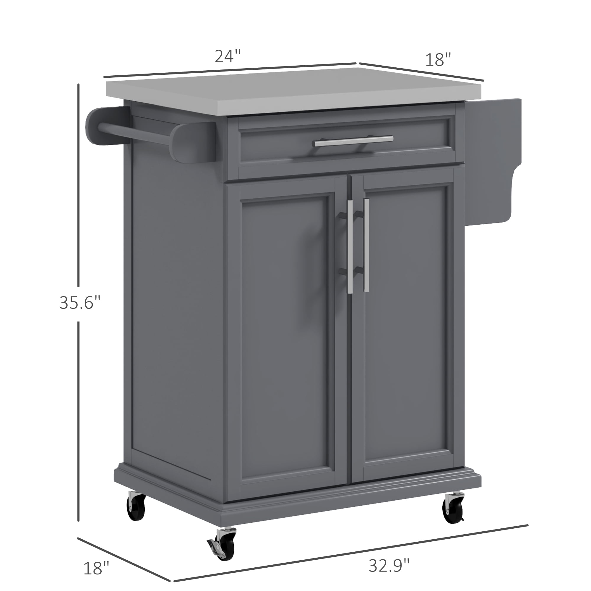 HOMCOM Rolling Kitchen Island on Wheels with Drawer, Spice Rack, Gray
